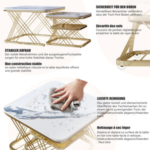 Duo Onyx | Duo de tables basses effet marbre, piétement fer noir et doré