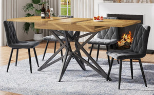 Noyer | Table de salle à manger en bois extensible, pieds étoile en métal noir