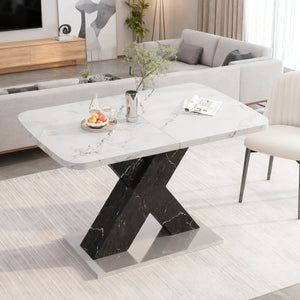 Calacatta | Table de salle à manger rectangulaire extensible, plateau effet marbre blanc
