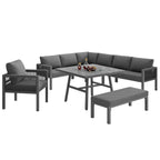 Panorama | Salon de jardin en L pour 8 personnes, coussins gris
