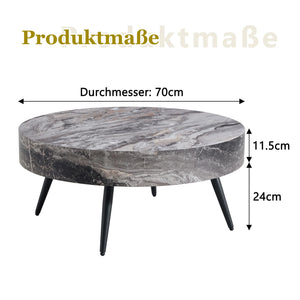 Cendre | Table basse ronde effet marbre gris Ø70 cm, piétement acier noir