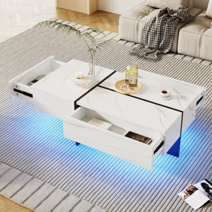 Lumina | Table basse en marbre blanc avec éclairage LED connecté, 100x50x34,5 cm