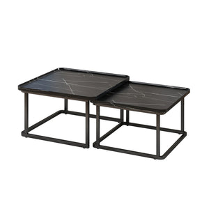 Cannelée | Set di 2 tavolini quadrati ad incastro, gambe metalliche