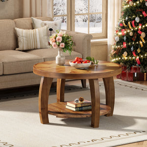 Mosaïque | Table basse ronde en bois massif avec rangement, motif mosaïque