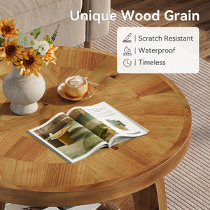 Mosaïque | Table basse ronde en bois massif avec rangement, motif mosaïque