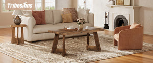 Ferme | Table basse rectangulaire en bois, pieds en V, style ferme