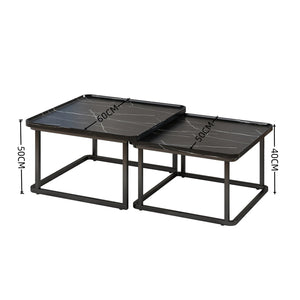 Cannelée | Set di 2 tavolini quadrati ad incastro, gambe metalliche