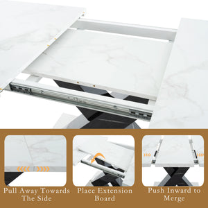 Calacatta | Table de salle à manger rectangulaire extensible, plateau effet marbre blanc