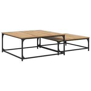 Artisanale | Duo de tables basses gigognes en bois et acier