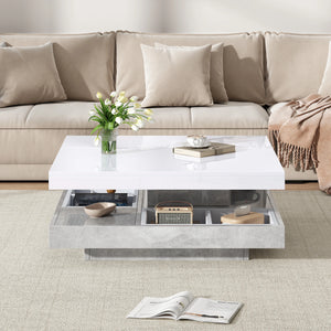 Pivot | Table basse pivotante à double plateau, effet marbre, blanc brillant, 70x70x36 cm