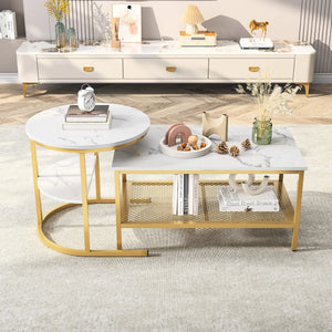 Jumelles | Duo de tables gigognes effet marbre, gold ou noir, piétement métal
