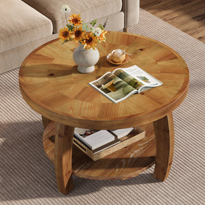 Mosaïque | Table basse ronde en bois massif avec rangement, motif mosaïque