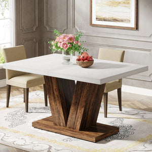 Cottage | Table de salle à manger en bois, style ferme, pied central robuste