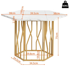 Hexagone | Table basse hexagonale effet marbre, piétement branches dorées
