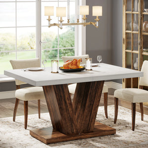 Cottage | Table de salle à manger en bois, style ferme, pied central robuste