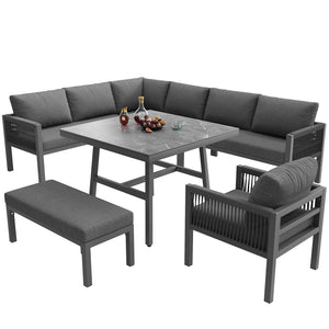 Banc du salon de jardin Panorama avec coussins gris