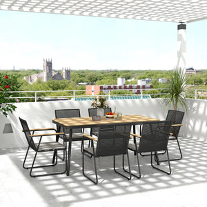 Vernon - Ensemble repas de jardin 7 pièces, table et 6 chaises effet bois