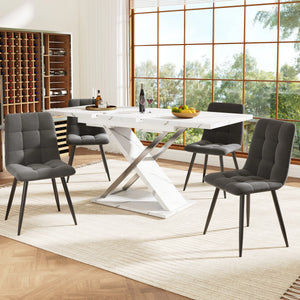 Marbella | Table de salle à manger extensible, plateau effet marbre, piétement croisé