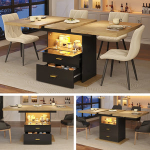 Clarté | Table de salle à manger en bois extensible avec éclairage LED intégré