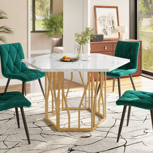 Hexagone | Table basse hexagonale effet marbre, piétement branches dorées