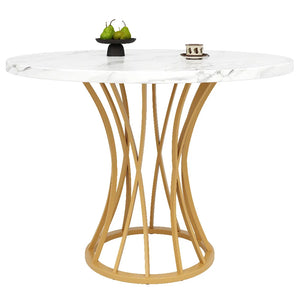 Elyséa | Table de salle à manger ronde, plateau effet marbre, piétement acier