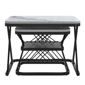 Duo Doré | Duo de tables basses effet marbre blanc, pieds dorés, 60 et 45 cm