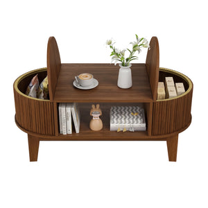 Ascension | Table basse relevable effet marbre et chêne clair, rangement intégré, 105x84x42 cm