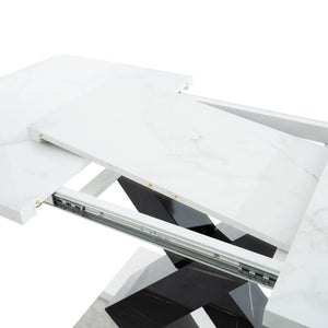 Calacatta | Table de salle à manger rectangulaire extensible, plateau effet marbre blanc