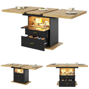 Clarté | Table de salle à manger en bois extensible avec éclairage LED intégré