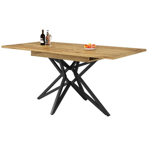 Noyer | Table de salle à manger en bois extensible, pieds étoile en métal noir