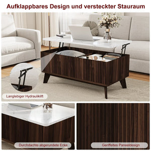 Ascension | Table basse relevable effet marbre et chêne clair, rangement intégré, 105x84x42 cm