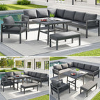 Panorama | Salon de jardin en L pour 8 personnes, coussins gris