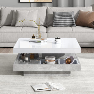 Pivot | Table basse pivotante à double plateau, effet marbre, blanc brillant, 70x70x36 cm