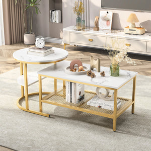 Jumelles | Duo de tables gigognes effet marbre, gold ou noir, piétement métal