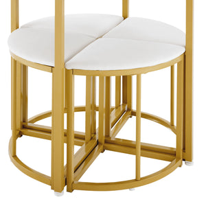 Compacte | Ensemble table ronde blanche 80cm et 4 chaises velours, pieds dorés