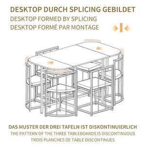 Élégante | Ensemble table blanche et 6 chaises velours gris, structure dorée