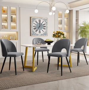 Diamant | Ensemble table rectangulaire et 4 chaises velours gris, piquage losange