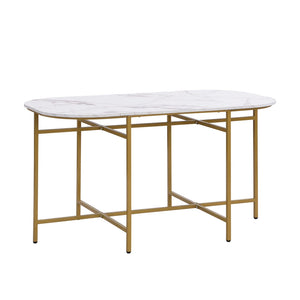 Élégante | Ensemble table blanche et 6 chaises velours gris, structure dorée