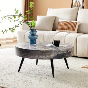 Cendre | Table basse ronde effet marbre gris Ø70 cm, piétement acier noir