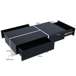 Aurore | Table basse bicolore effet marbre blanc et noir, LED connectée, 3 tiroirs