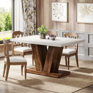 Cottage | Table de salle à manger en bois, style ferme, pied central robuste