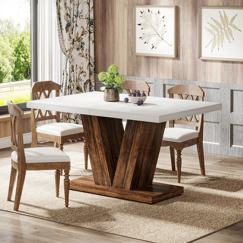 Cottage | Table de salle à manger en bois, style ferme, pied central robuste
