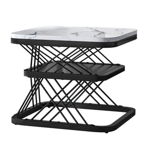 Duo Doré | Duo de tables basses effet marbre blanc, pieds dorés, 60 et 45 cm