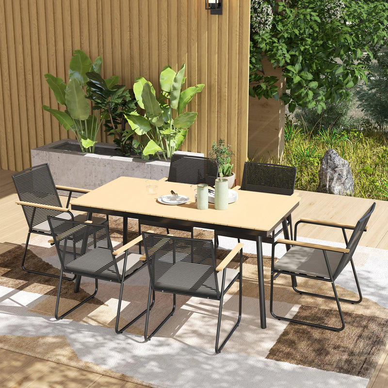 Vernon - Ensemble repas de jardin 7 pièces, table et 6 chaises effet bois