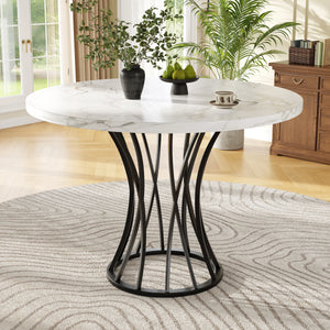 Elyséa | Table de salle à manger ronde, plateau effet marbre, piétement acier