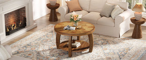 Mosaïque | Table basse ronde en bois massif avec rangement, motif mosaïque