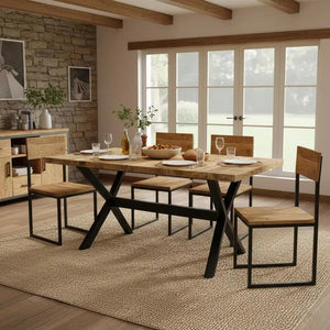 Manguier | Table de salle à manger en bois de manguier massif, style industriel