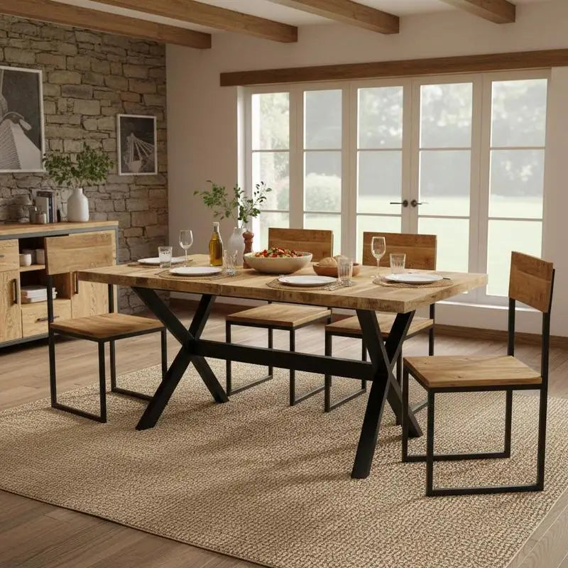 Manguier | Table de salle à manger en bois de manguier massif, style industriel
