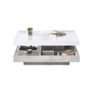 Pivot | Table basse pivotante à double plateau, effet marbre, blanc brillant, 70x70x36 cm