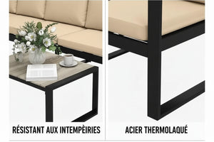 Bahia - Salon de jardin 4 pièces avec table basse effet bois